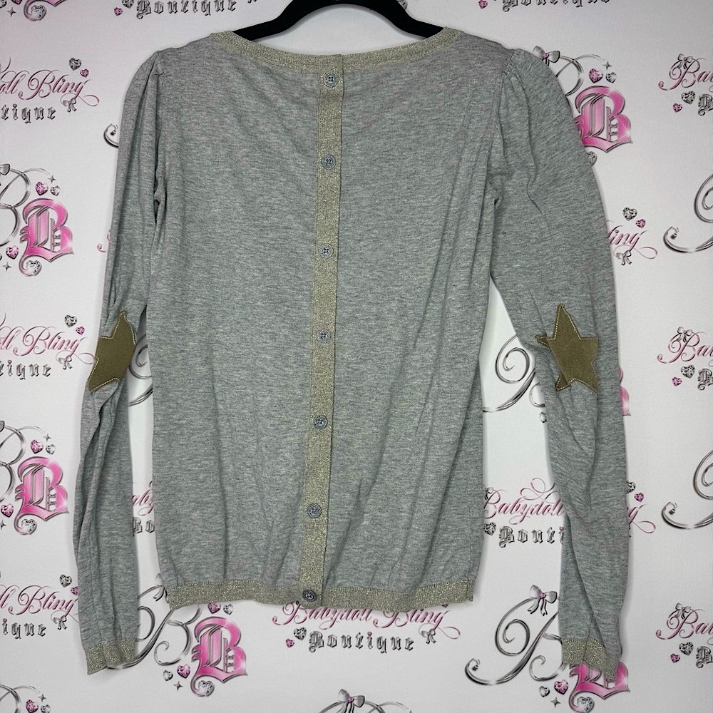 Maison scotch sweater star elbow patch glitter gold silver button up back luxe